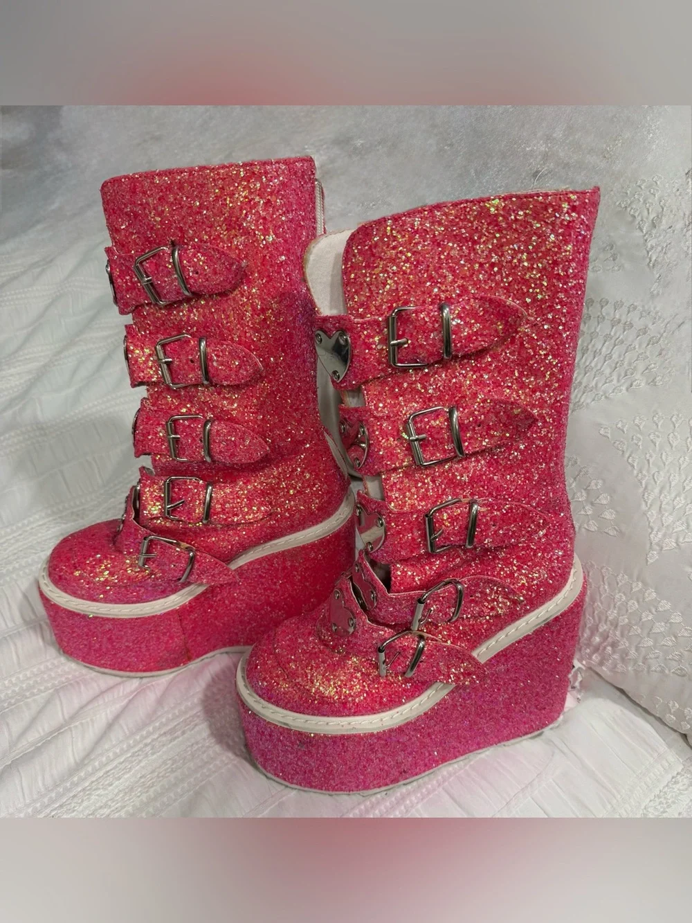 Demonia Pink Glitter Swing-230G Platform Boots Size 7